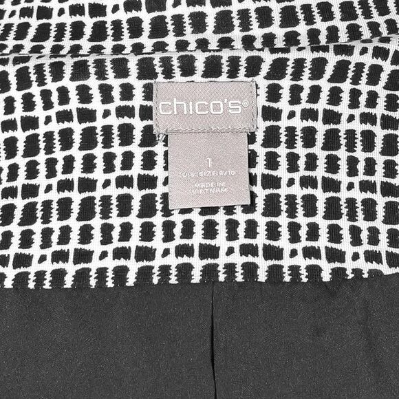 Chico's Jacket Black White Floral Lace Embroidered Applique Sleeve Size 1/M/8/10 - Picture 3 of 10